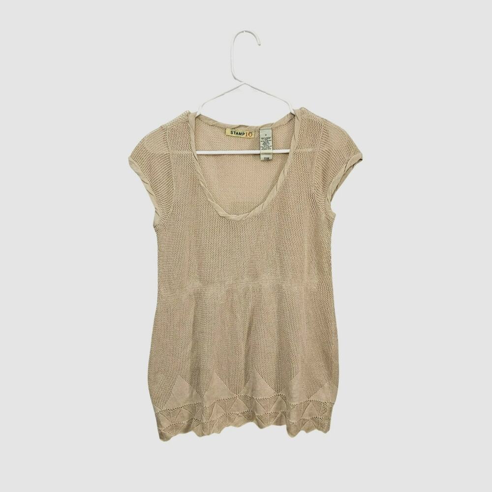 Stamp 10 Top Womens Cream Crochet Mesh Y2K Boho Size 10 Medium 100% Cotton